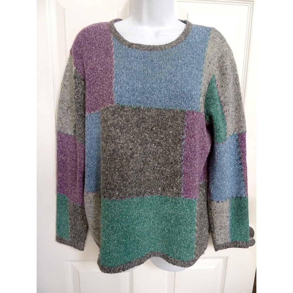 *NORTHERN ISLES Sz L Color Block Patchwork Fair Isle Outlander Sweater Pullover*